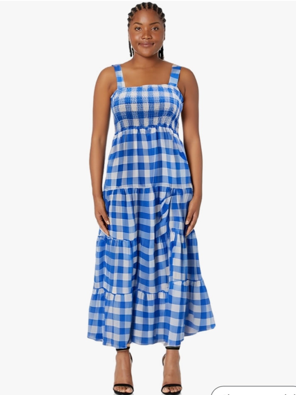 Amazon Size XL Blue Gingham Smocked Maxi Dress
